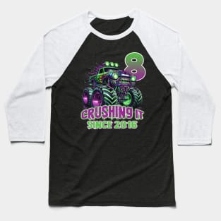 Monster Truck Birthday Tee 8th Birthday Boy Gift Awesome Since 2016 Tee Custom Monster Truck Tee Baseball T-Shirt